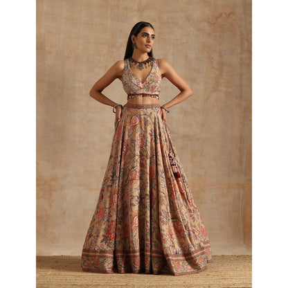 Samvrih Beige Badami Jaal Print Lehenga with Blouse and Dupatta (Set of 3)