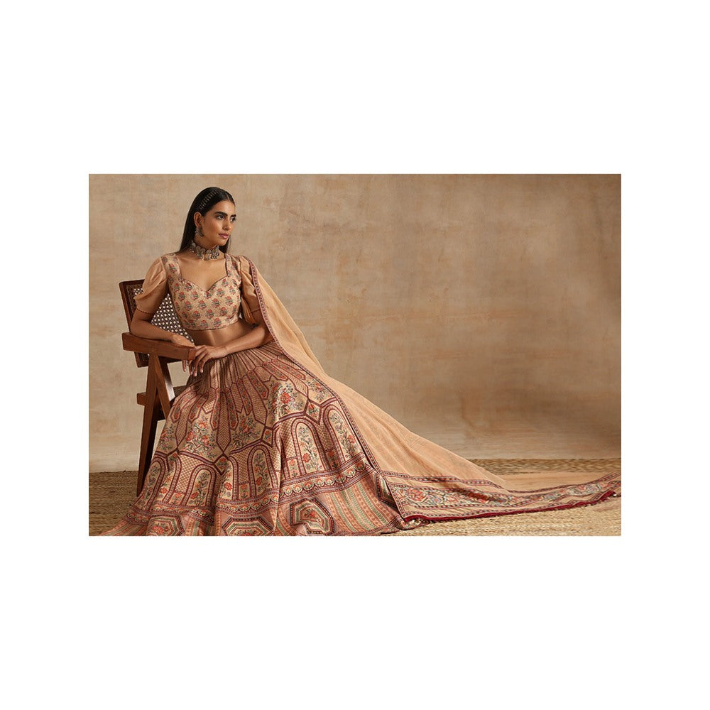 Samvrih Beige Badami Print Lehenga with Blouse and Dupatta (Set of 3)