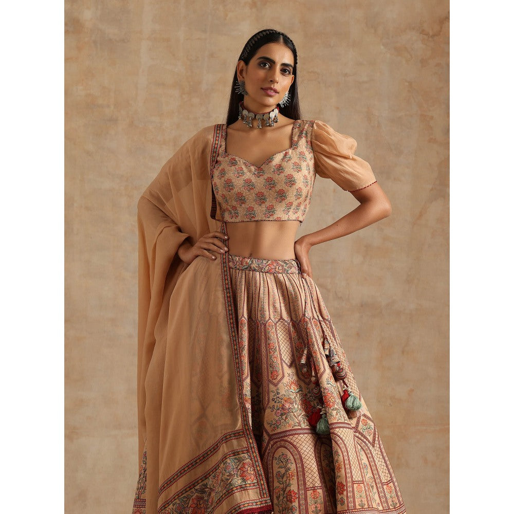 Samvrih Beige Badami Print Lehenga with Blouse and Dupatta (Set of 3)