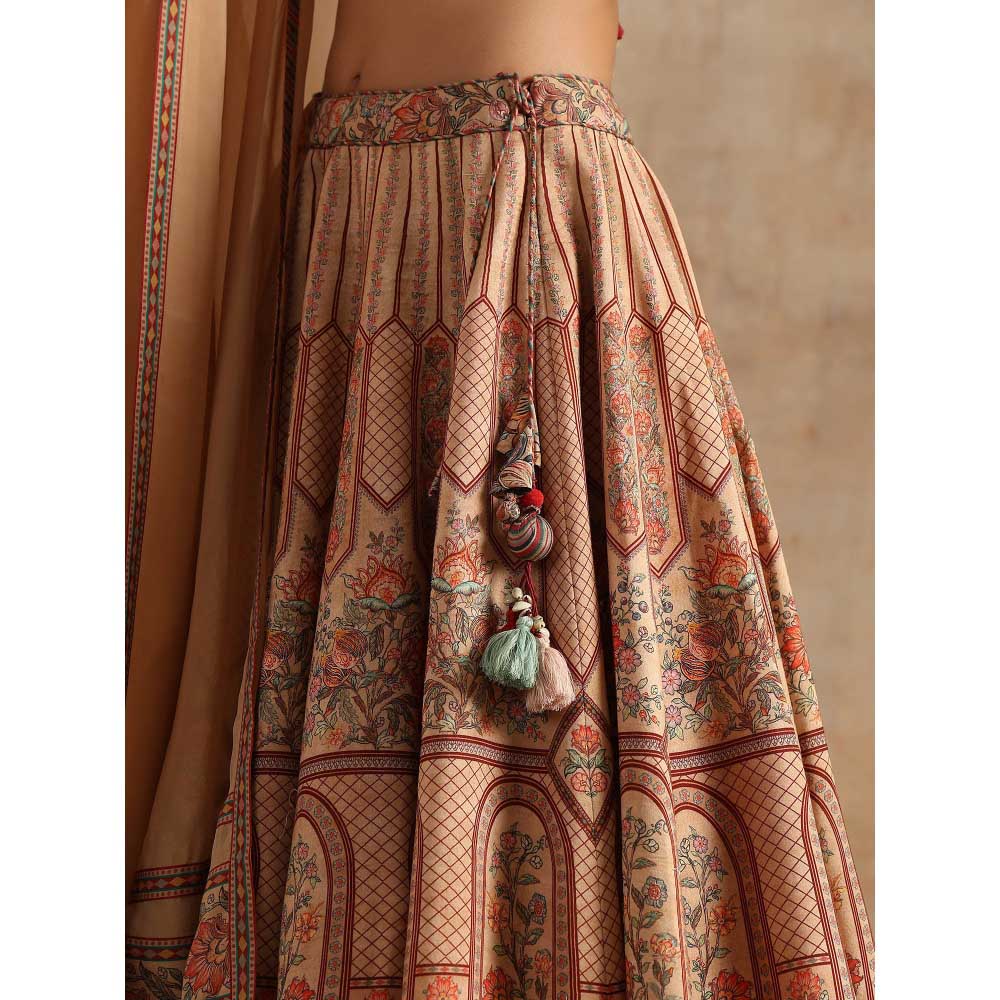 Samvrih Beige Badami Print Lehenga with Blouse and Dupatta (Set of 3)