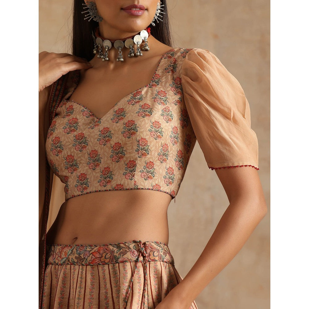 Samvrih Beige Badami Print Lehenga with Blouse and Dupatta (Set of 3)