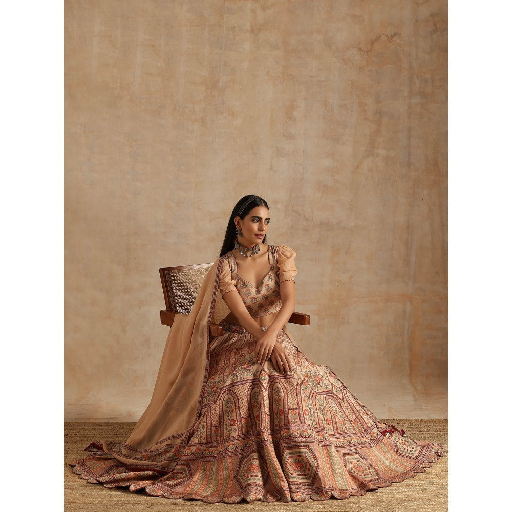Samvrih Beige Badami Print Lehenga with Blouse and Dupatta (Set of 3)