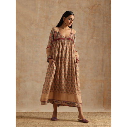 Samvrih Beige Badami Printed Dress
