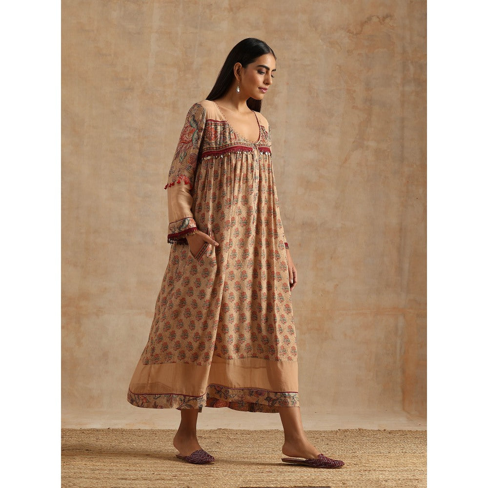 Samvrih Beige Badami Printed Dress