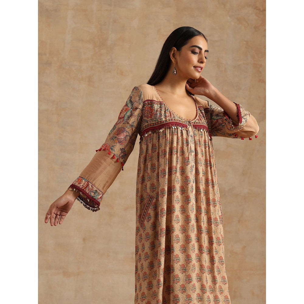 Samvrih Beige Badami Printed Dress