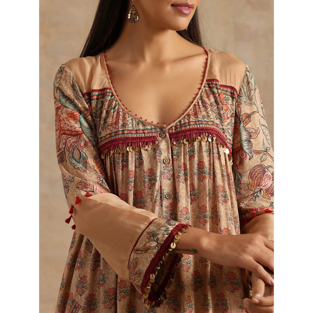 Samvrih Beige Badami Printed Dress