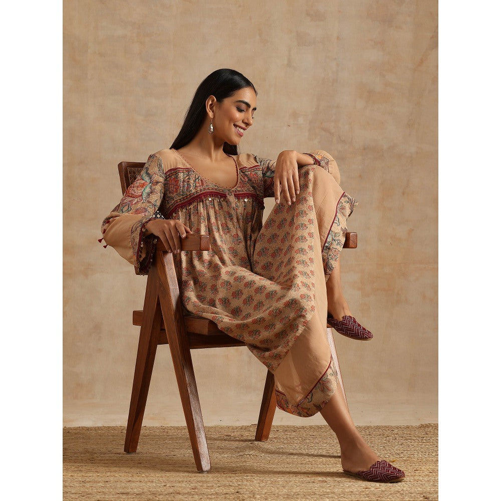 Samvrih Beige Badami Printed Dress