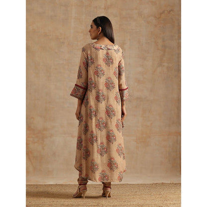 Samvrih Beige Badami High Low Kurta with Dhoti (Set of 2)