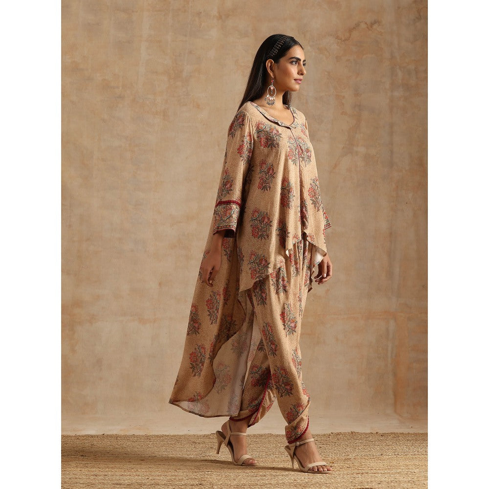 Samvrih Beige Badami High Low Kurta with Dhoti (Set of 2)