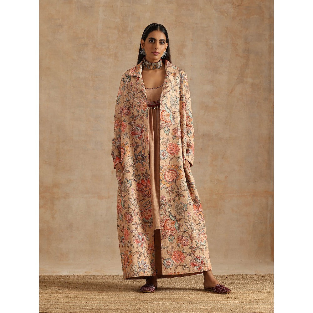 Samvrih Beige Badami Jaal Print Jacket with Dress (Set of 2)