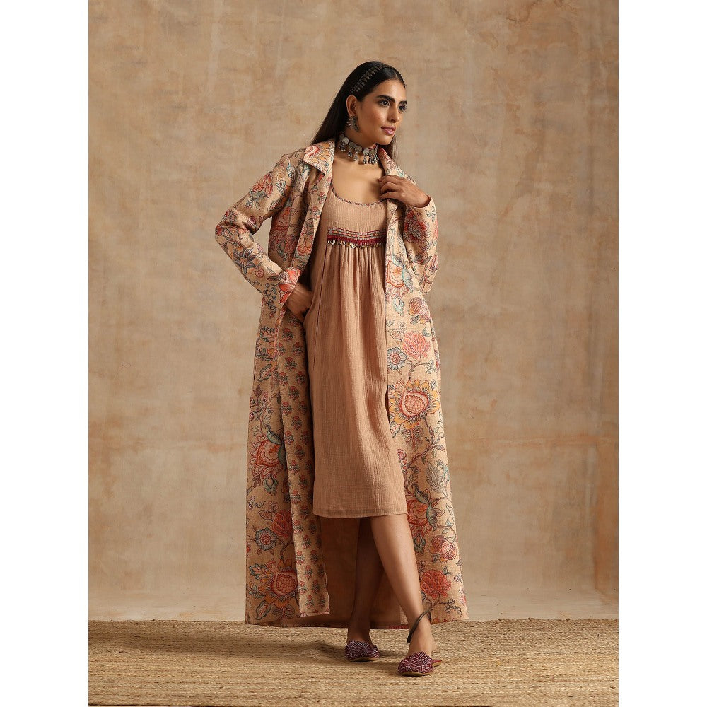 Samvrih Beige Badami Jaal Print Jacket with Dress (Set of 2)