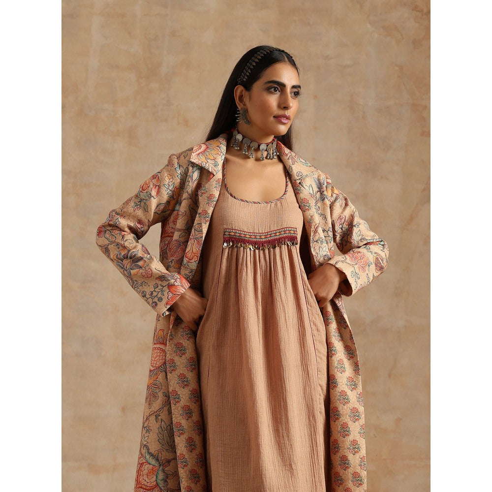 Samvrih Beige Badami Jaal Print Jacket with Dress (Set of 2)
