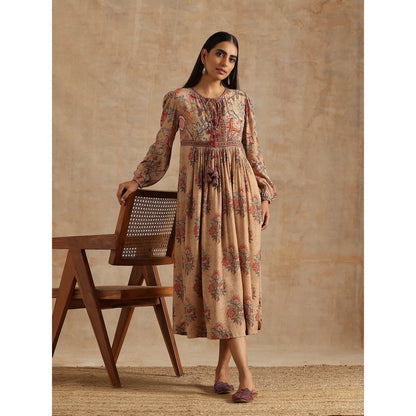 Samvrih Beige Badami Print Dress