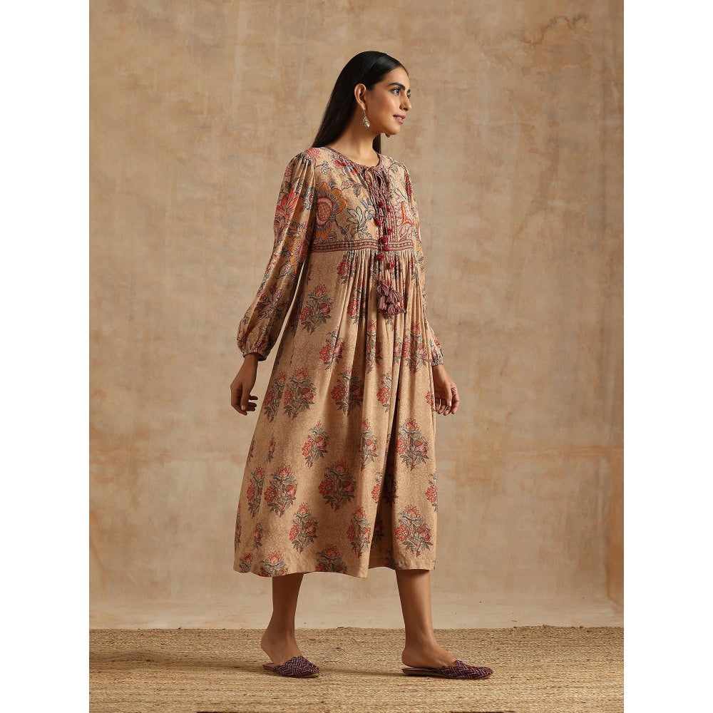 Samvrih Beige Badami Print Dress