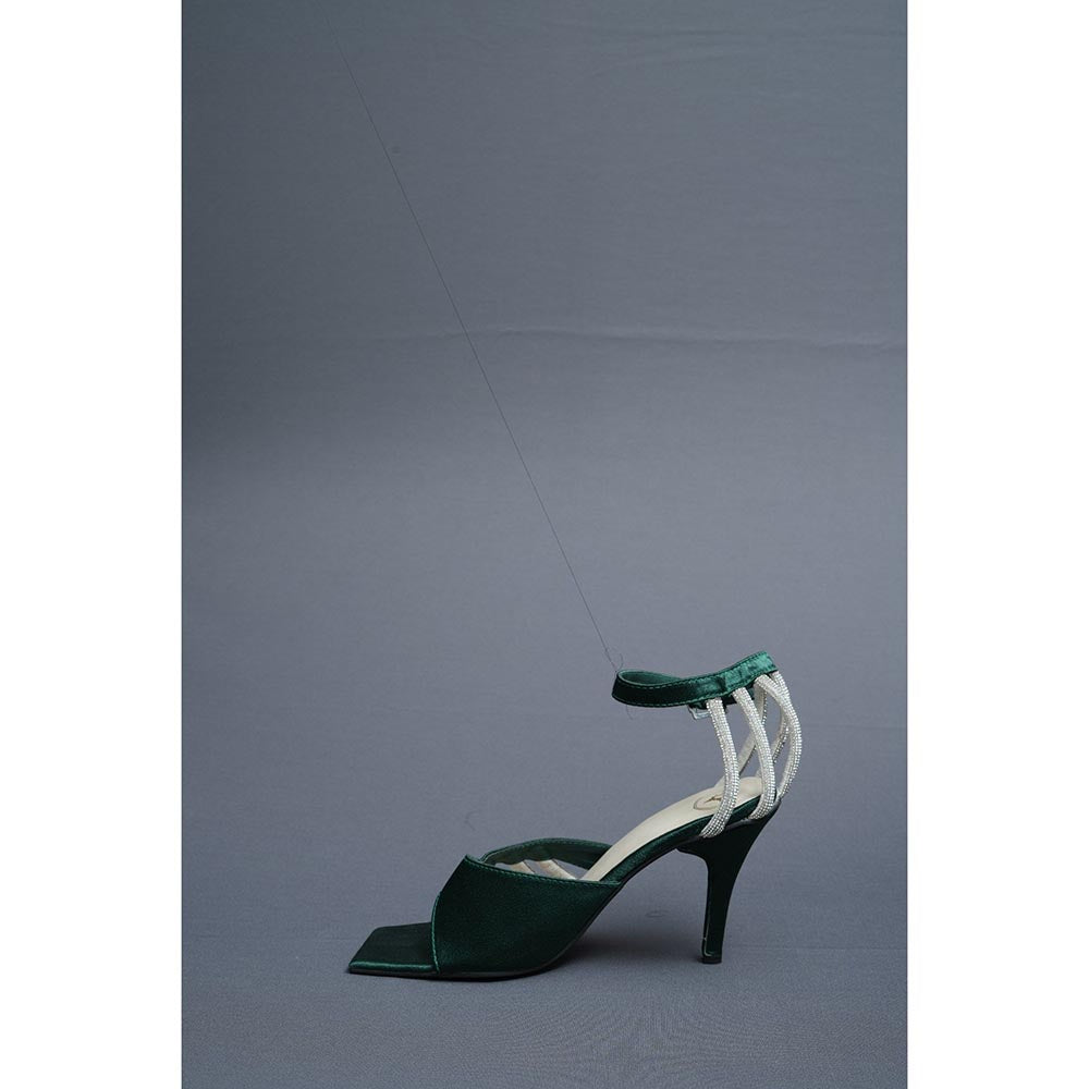 Sana K Luxurious Footwear Green Elle Crisscross String Heel Sandals