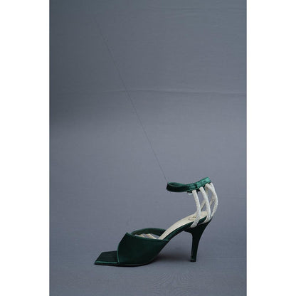 Sana K Luxurious Footwear Green Elle Crisscross String Heel Sandals