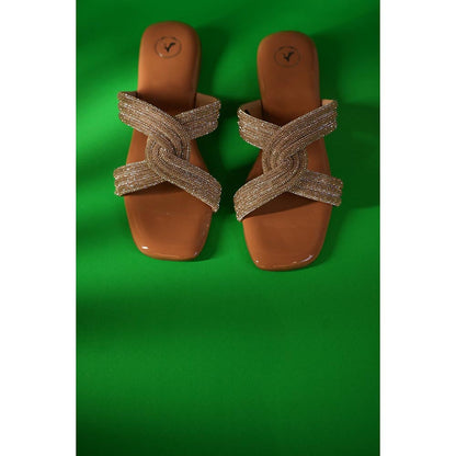 Sana K Luxurious Footwear Gold String Nude Base Sandals