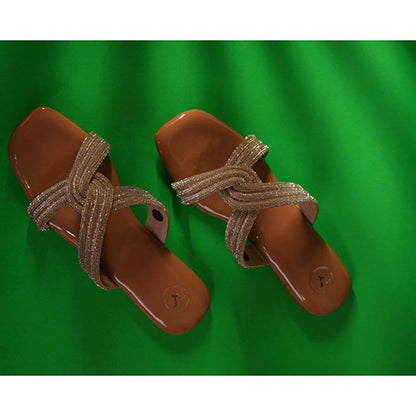 Sana K Luxurious Footwear Gold String Nude Base Sandals
