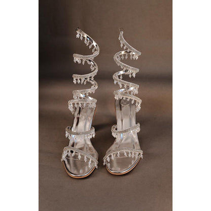 Sana K Luxurious Footwear Silver Spring Round Toe Heel Sandals