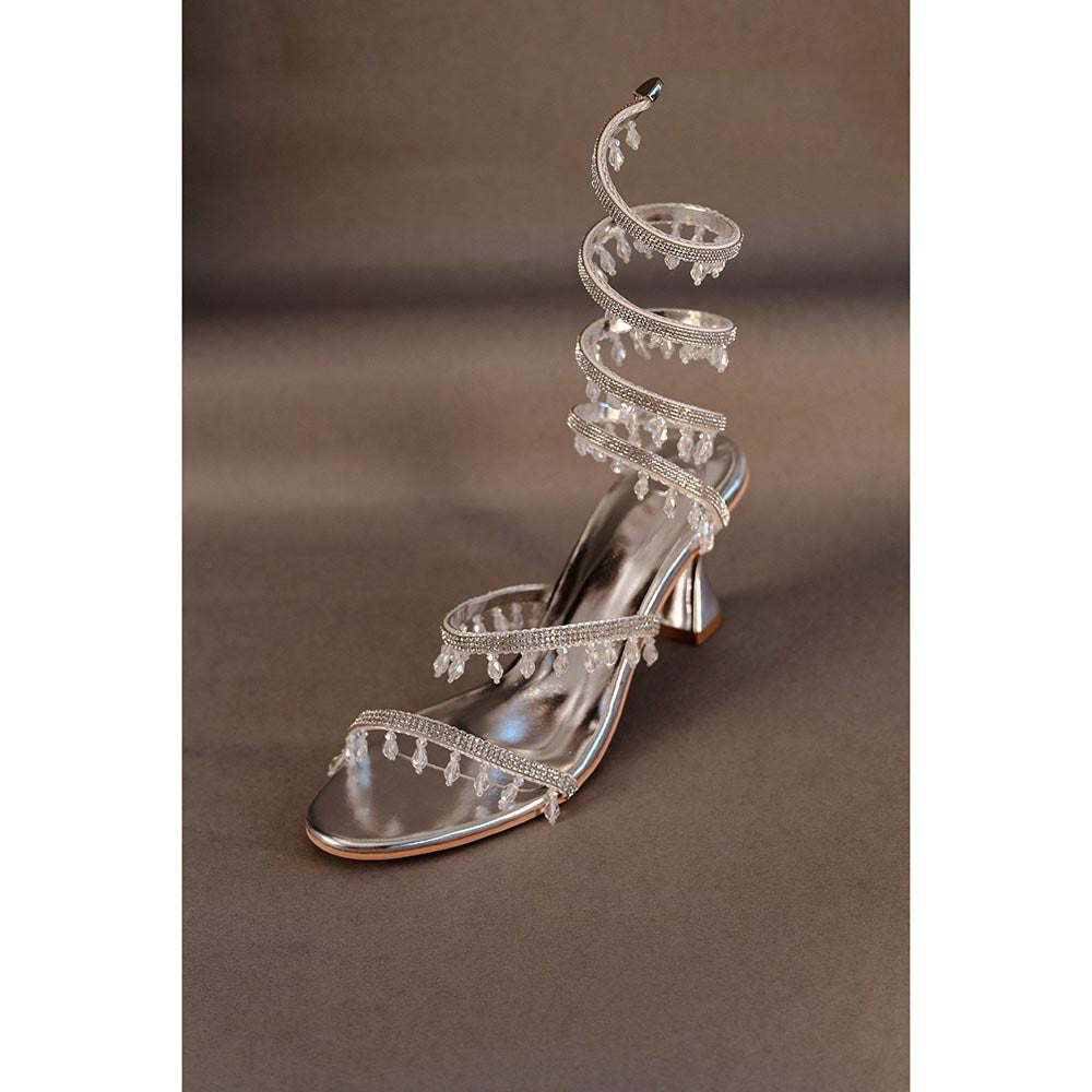 Sana K Luxurious Footwear Silver Spring Round Toe Heel Sandals