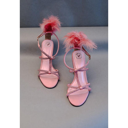 Sana K Luxurious Footwear Pink Candy Fur Open Toe Heel Sandals