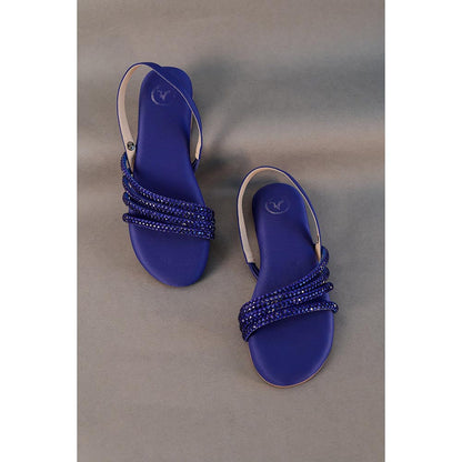 Sana K Luxurious Footwear Blue Flats Blooming Sandals