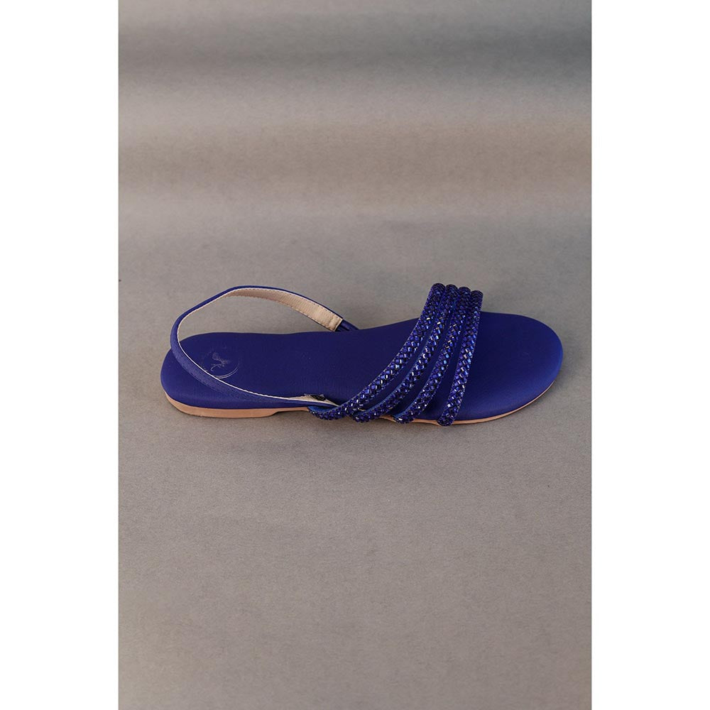 Sana K Luxurious Footwear Blue Flats Blooming Sandals