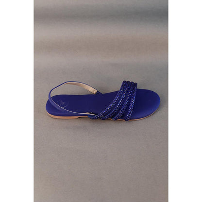 Sana K Luxurious Footwear Blue Flats Blooming Sandals