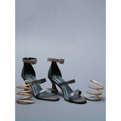 Sana K Luxurious Footwear Brown Mesh Bangle Heels with Detachable Spring (Set of 2)