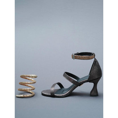 Sana K Luxurious Footwear Brown Mesh Bangle Heels with Detachable Spring (Set of 2)
