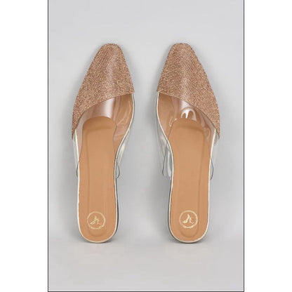 Sana K Luxurious Footwear Gold Sleek Cheek Close Toe Faux Leather Flat Mules