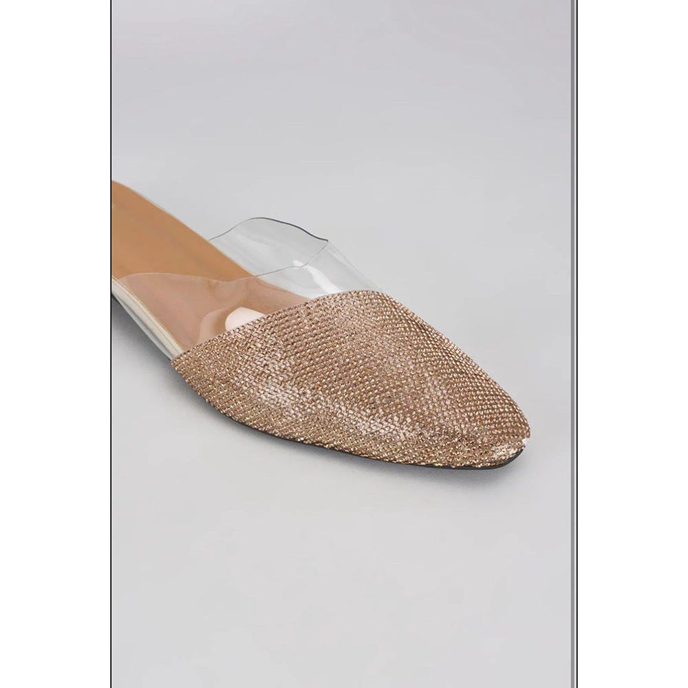 Sana K Luxurious Footwear Gold Sleek Cheek Close Toe Faux Leather Flat Mules