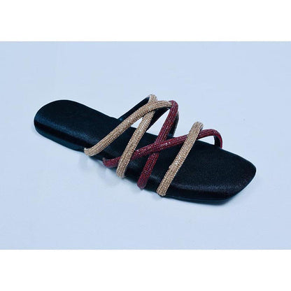 Sana K Luxurious Footwear Red and Gold Multi string Open Toe Flats