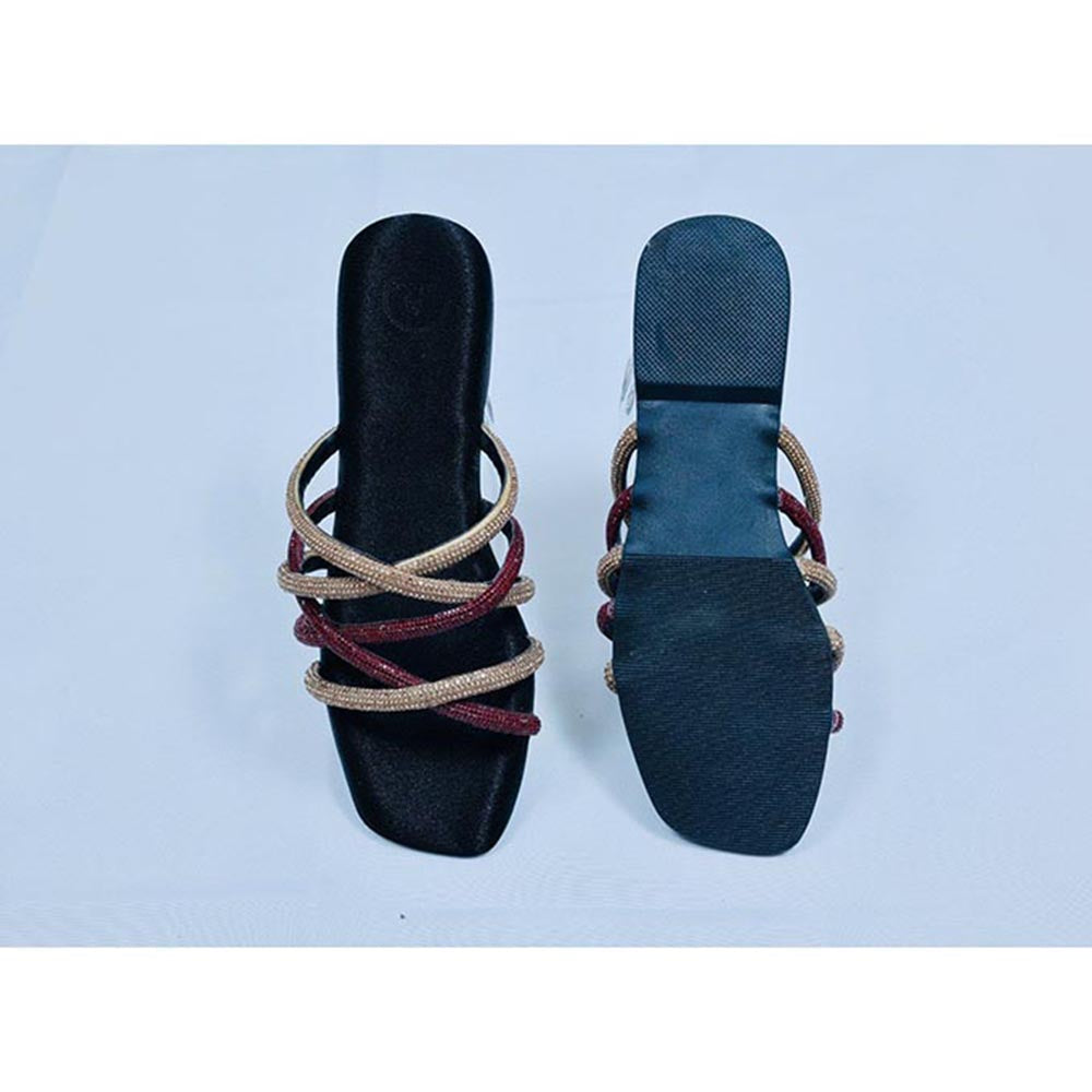 Sana K Luxurious Footwear Red and Gold Multi string Open Toe Flats