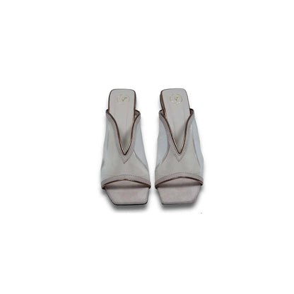 Sana K Luxurious Footwear Brown Shark Net Slip On Heels