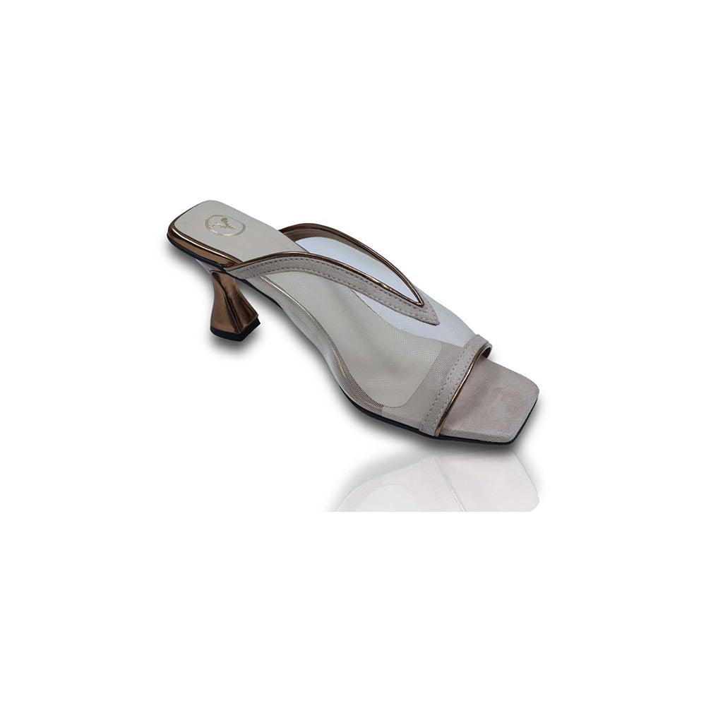Sana K Luxurious Footwear Brown Shark Net Slip On Heels