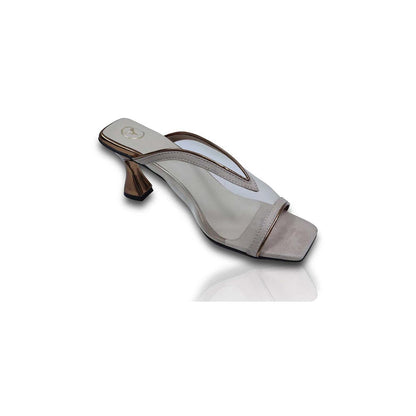 Sana K Luxurious Footwear Brown Shark Net Slip On Heels