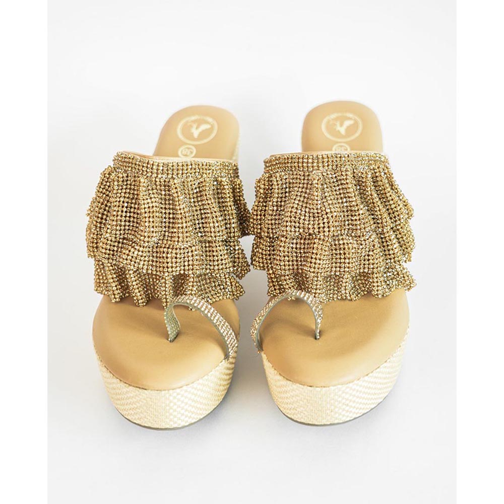 Sana K Luxurious Footwear Gold One Toe Slip-On Closure Mesh Wedge