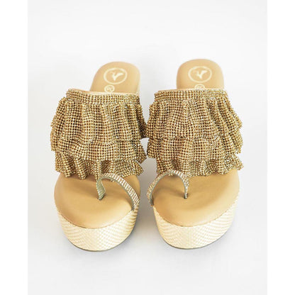 Sana K Luxurious Footwear Gold One Toe Slip-On Closure Mesh Wedge