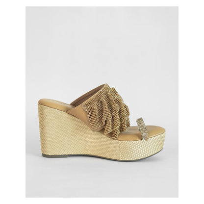 Sana K Luxurious Footwear Gold One Toe Slip-On Closure Mesh Wedge
