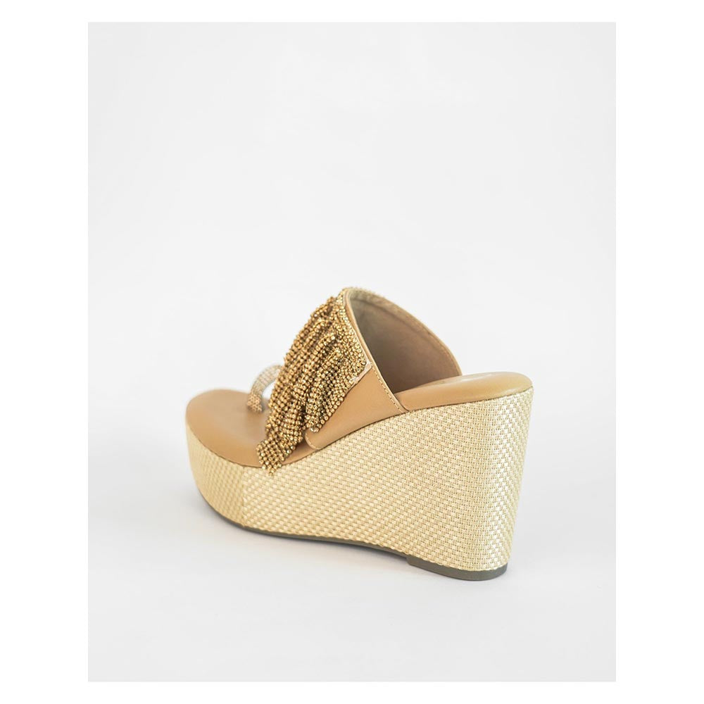 Sana K Luxurious Footwear Gold One Toe Slip-On Closure Mesh Wedge