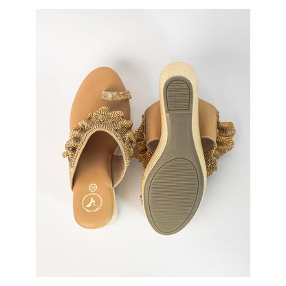 Sana K Luxurious Footwear Gold One Toe Slip-On Closure Mesh Wedge
