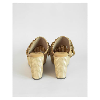 Sana K Luxurious Footwear Gold One Toe Slip-On Closure Mesh Wedge