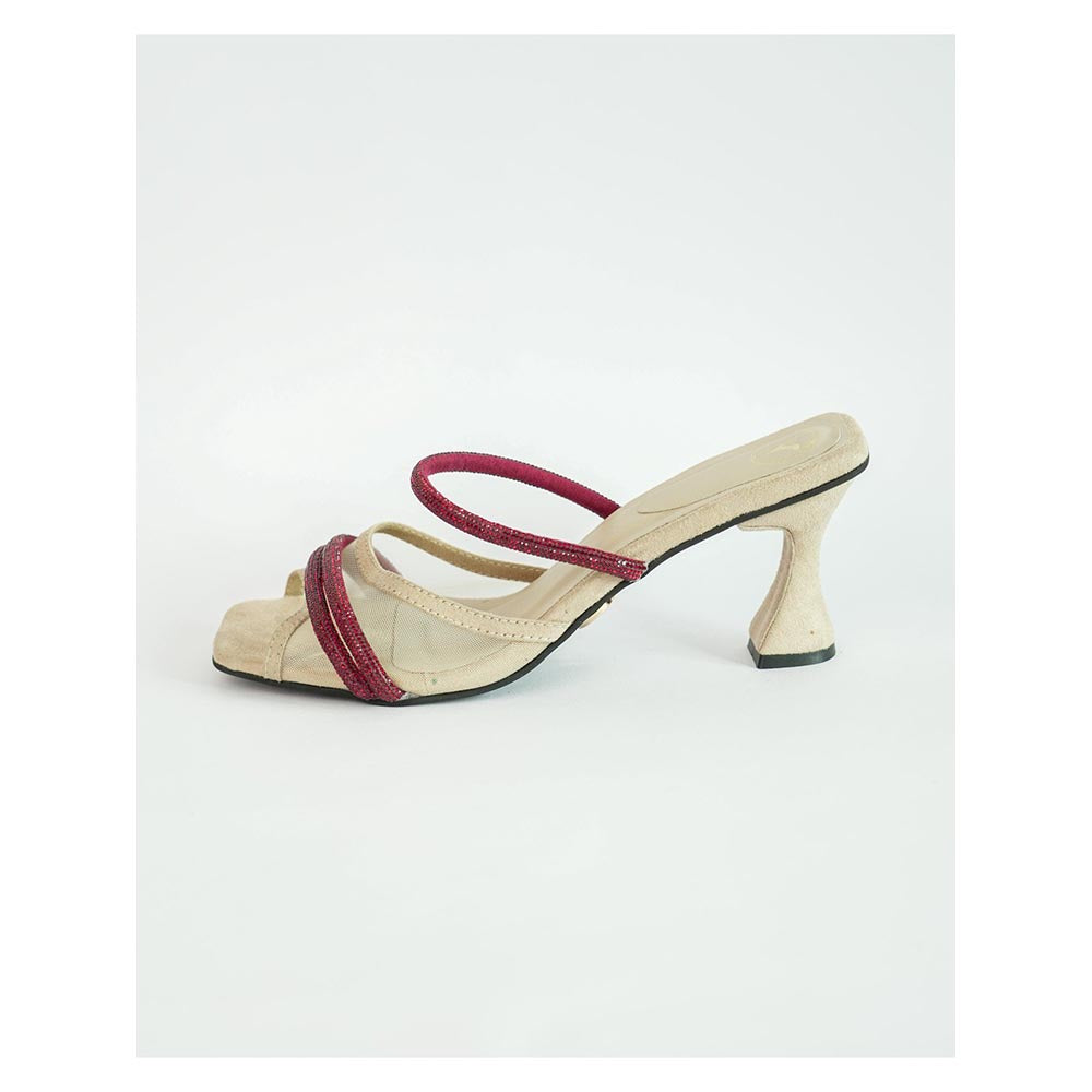 Sana K Luxurious Footwear Beige Square Toe Slip On Closure Alaya Ruby Sandal Heels