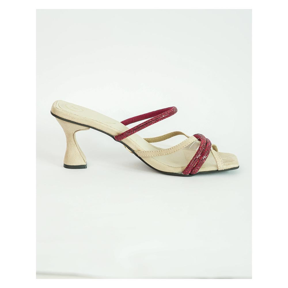 Sana K Luxurious Footwear Beige Square Toe Slip On Closure Alaya Ruby Sandal Heels