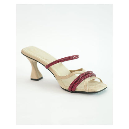 Sana K Luxurious Footwear Beige Square Toe Slip On Closure Alaya Ruby Sandal Heels