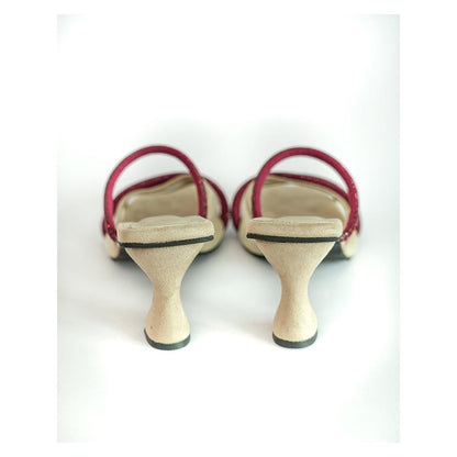 Sana K Luxurious Footwear Beige Square Toe Slip On Closure Alaya Ruby Sandal Heels