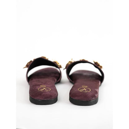 Sana K Luxurious Footwear Maroon Open Toe Slip-On Closure Forever Rose Flats