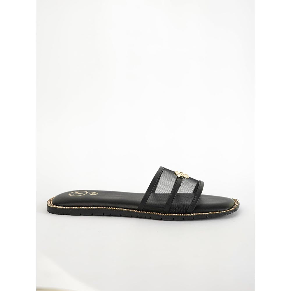 Sana K Luxurious Footwear Black Open Toe Narrow Fit Flats