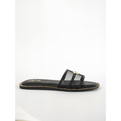Sana K Luxurious Footwear Black Open Toe Narrow Fit Flats